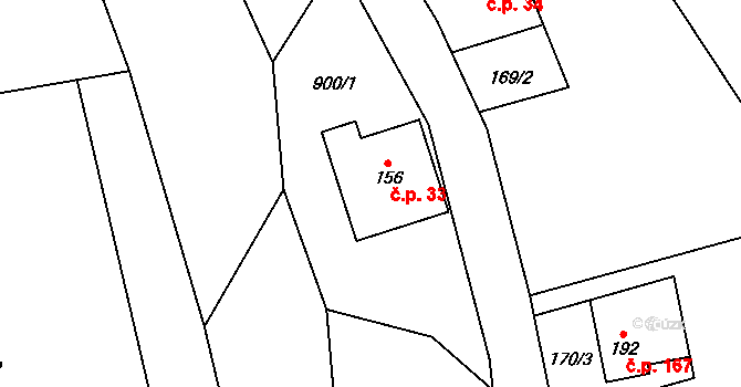 Kopřivná 33 na parcele st. 156 v KÚ Kopřivná, Katastrální mapa