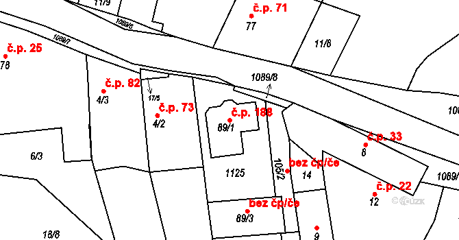 Psáry 188 na parcele st. 89/1 v KÚ Psáry, Katastrální mapa