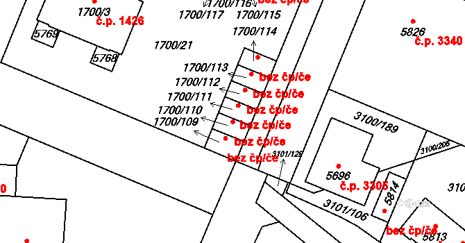 Břeclav 84111470 na parcele st. 1700/110 v KÚ Břeclav, Katastrální mapa