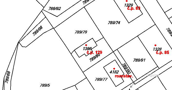 Nádražní Předměstí 129, Český Krumlov na parcele st. 1396 v KÚ Český Krumlov, Katastrální mapa