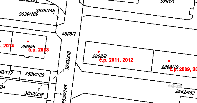 Louny 2011,2012 na parcele st. 2868/8 v KÚ Louny, Katastrální mapa