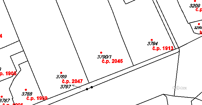 Černá Pole 2045, Brno na parcele st. 3790/1 v KÚ Černá Pole, Katastrální mapa
