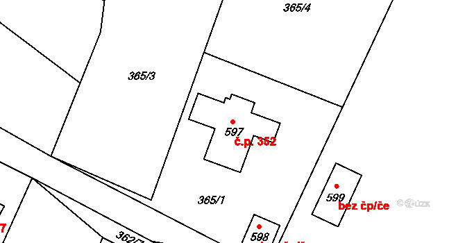Ženklava 352 na parcele st. 597 v KÚ Ženklava, Katastrální mapa