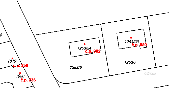 Tlučná 882 na parcele st. 1253/24 v KÚ Tlučná, Katastrální mapa