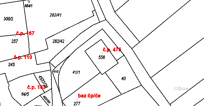 Mistřice 475 na parcele st. 556 v KÚ Mistřice I, Katastrální mapa