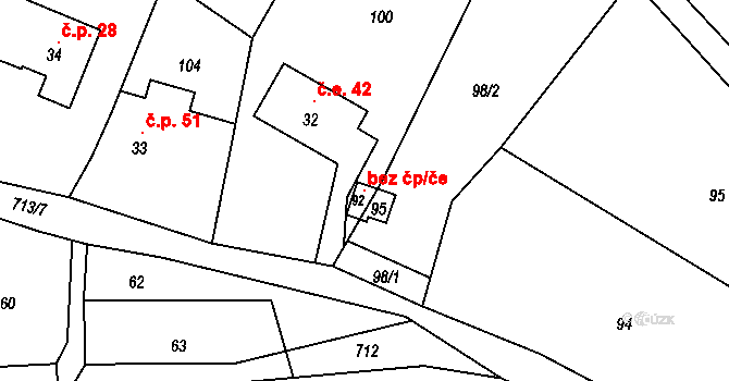 Proruby 100358471 na parcele st. 95 v KÚ Proruby u Potštejna, Katastrální mapa