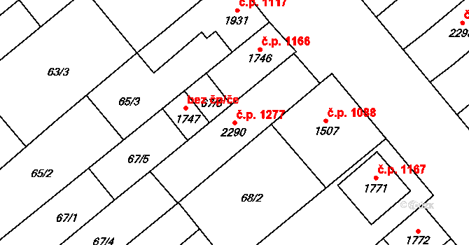 Velké Bílovice 1277 na parcele st. 2290 v KÚ Velké Bílovice, Katastrální mapa