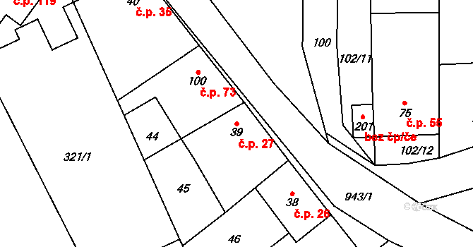 Hlinsko pod Hostýnem 27, Bystřice pod Hostýnem na parcele st. 39 v KÚ Hlinsko pod Hostýnem, Katastrální mapa