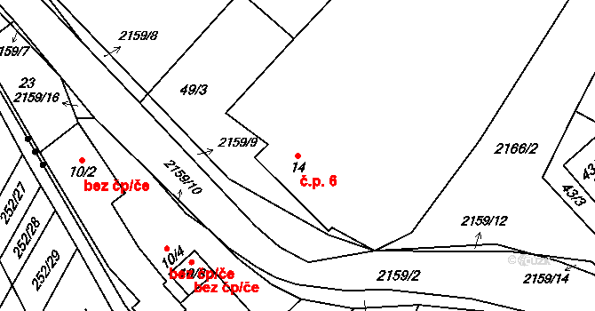 Rajnochovice 6 na parcele st. 14 v KÚ Rajnochovice, Katastrální mapa