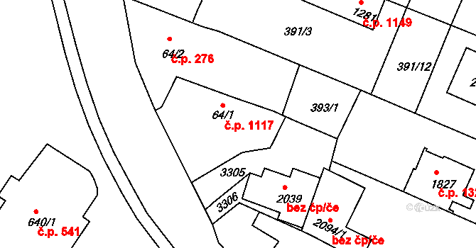 Bystřice pod Hostýnem 1117 na parcele st. 64/1 v KÚ Bystřice pod Hostýnem, Katastrální mapa