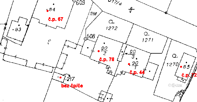 Mantov 78, Chotěšov na parcele st. 90/2 v KÚ Mantov, Katastrální mapa