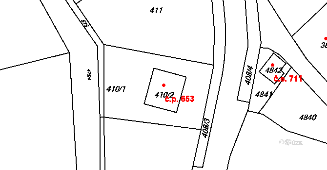 Konice 653 na parcele st. 410/2 v KÚ Konice, Katastrální mapa