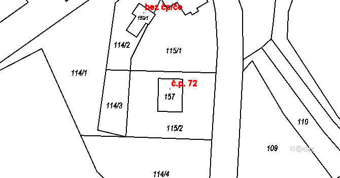 Krásné 72 na parcele st. 157 v KÚ Krásné nad Svratkou, Katastrální mapa