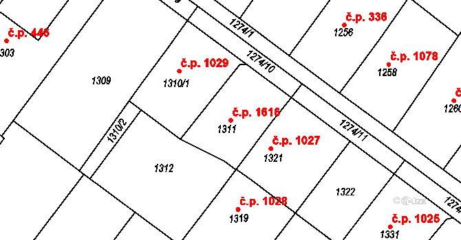 Hluk 1616 na parcele st. 1311 v KÚ Hluk, Katastrální mapa