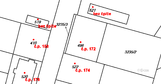 Ptení 172 na parcele st. 496 v KÚ Ptení, Katastrální mapa