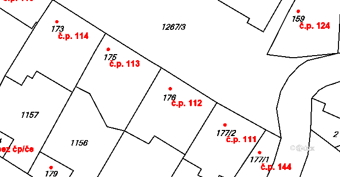 Suchdol 112 na parcele st. 176 v KÚ Suchdol u Konice, Katastrální mapa