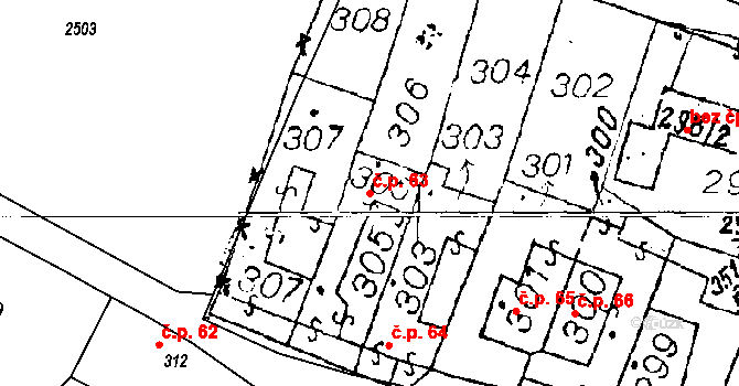 Dyjákovičky 63 na parcele st. 305 v KÚ Dyjákovičky, Katastrální mapa