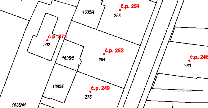 Hluboké Mašůvky 252 na parcele st. 284 v KÚ Hluboké Mašůvky, Katastrální mapa