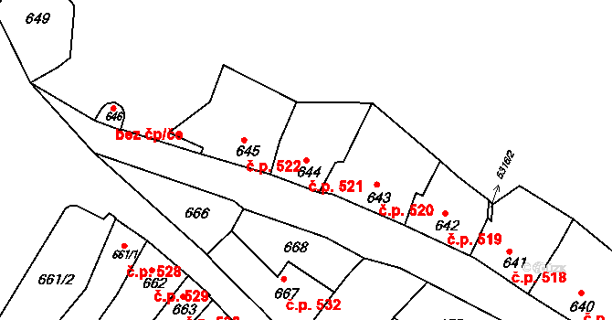 Znojmo 521 na parcele st. 644 v KÚ Znojmo-město, Katastrální mapa