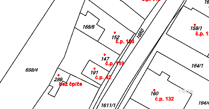Opatovice 119 na parcele st. 147 v KÚ Opatovice u Hranic, Katastrální mapa