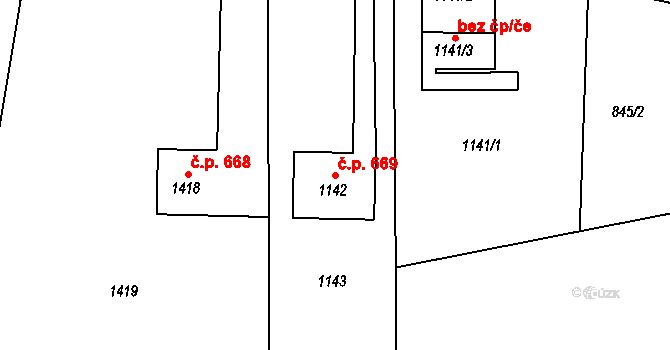Troubky 669 na parcele st. 1142 v KÚ Troubky nad Bečvou, Katastrální mapa