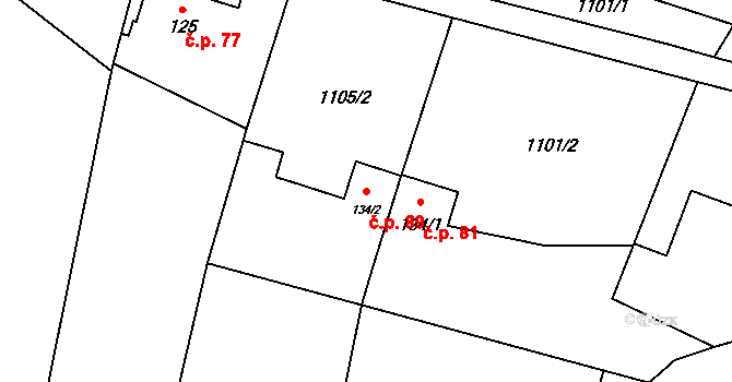 Ústí 89 na parcele st. 134/2 v KÚ Ústí, Katastrální mapa