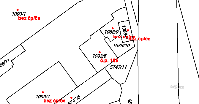 Přerov I-Město 185, Přerov na parcele st. 1093/6 v KÚ Přerov, Katastrální mapa