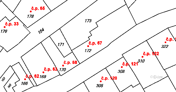 Přerov VII-Čekyně 67, Přerov na parcele st. 172 v KÚ Čekyně, Katastrální mapa