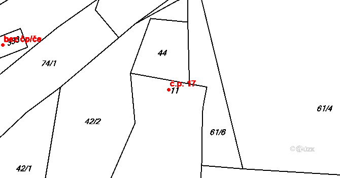 Písty 17 na parcele st. 11 v KÚ Písty u Nymburka, Katastrální mapa