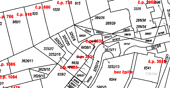 Břeclav 3635 na parcele st. 6638/1 v KÚ Břeclav, Katastrální mapa