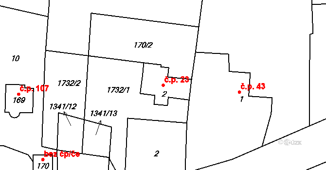 Bor 23, Sadov na parcele st. 2 v KÚ Bor u Karlových Var, Katastrální mapa