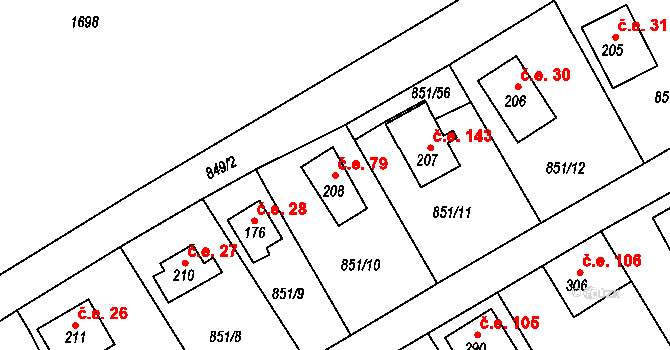 Děpoltovice 79 na parcele st. 208 v KÚ Děpoltovice, Katastrální mapa