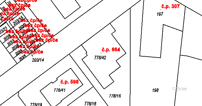 Zbůch 664 na parcele st. 778/42 v KÚ Zbůch, Katastrální mapa