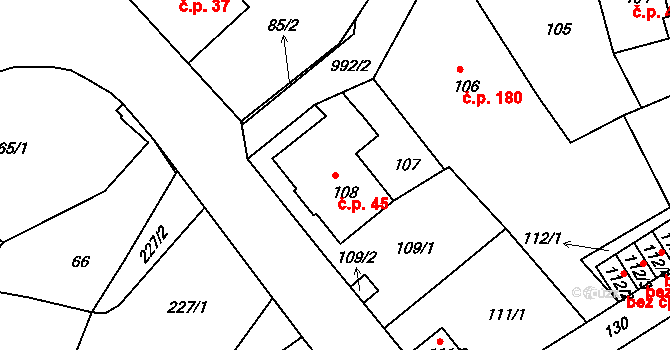Rýnovice 45, Jablonec nad Nisou na parcele st. 108 v KÚ Rýnovice, Katastrální mapa
