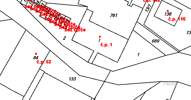 Krahulčí 1 na parcele st. 1 v KÚ Krahulčí u Telče, Katastrální mapa