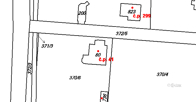 Řež 41, Husinec na parcele st. 80 v KÚ Husinec u Řeže, Katastrální mapa