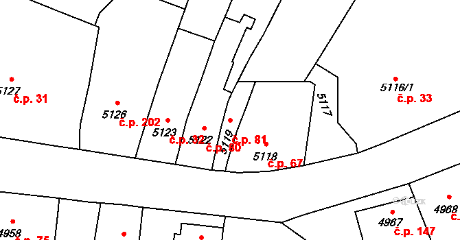 Lukovany 81 na parcele st. 5119 v KÚ Lukovany, Katastrální mapa