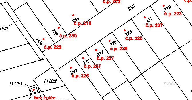 Žabčice 227 na parcele st. 227 v KÚ Žabčice, Katastrální mapa