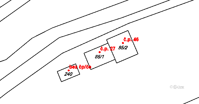 Zákolany 27 na parcele st. 85/1 v KÚ Trněný Újezd u Zákolan, Katastrální mapa