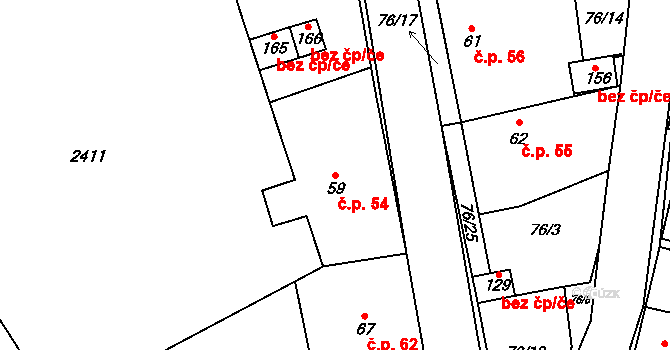 Sedlejov 54 na parcele st. 59 v KÚ Sedlejov, Katastrální mapa