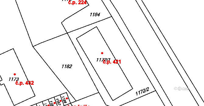 Vrbno pod Pradědem 421 na parcele st. 1172/1 v KÚ Vrbno pod Pradědem, Katastrální mapa