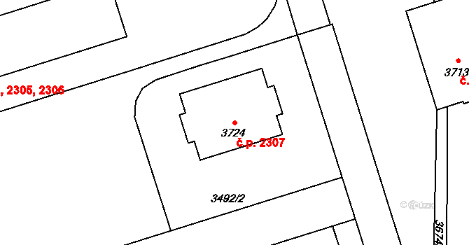 Kročehlavy 2307, Kladno na parcele st. 3724 v KÚ Kročehlavy, Katastrální mapa