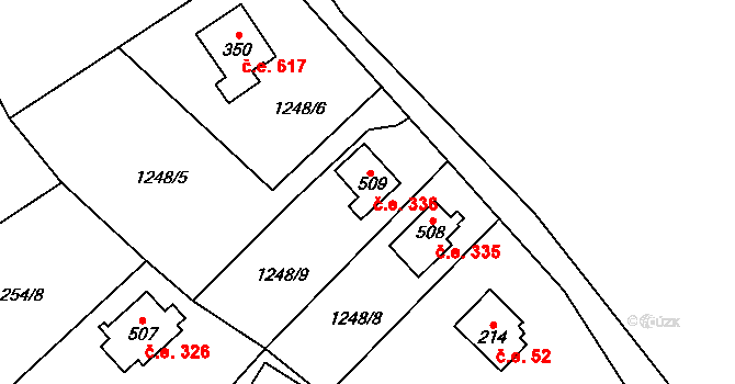 Hrusice 336 na parcele st. 509 v KÚ Hrusice, Katastrální mapa