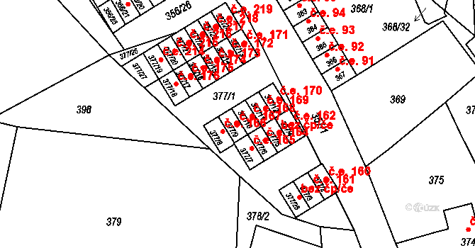 Hrádek nad Nisou 167 na parcele st. 377/9 v KÚ Hrádek nad Nisou, Katastrální mapa