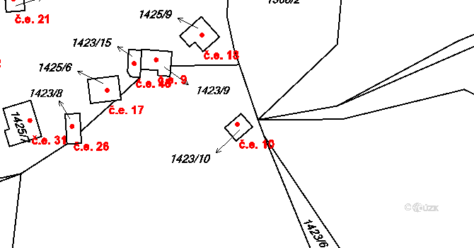 Koda 10, Tetín na parcele st. 1423/10 v KÚ Tetín u Berouna, Katastrální mapa