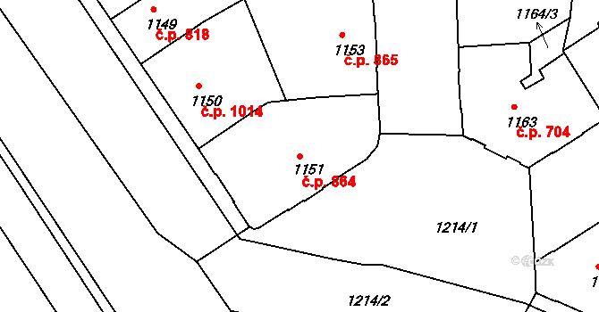 Děčín IV-Podmokly 864, Děčín na parcele st. 1151 v KÚ Podmokly, Katastrální mapa