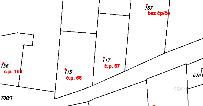Řepov 67 na parcele st. 117 v KÚ Řepov, Katastrální mapa
