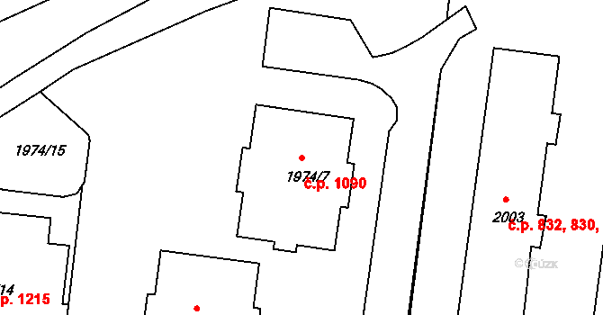 Hulín 1090 na parcele st. 1974/7 v KÚ Hulín, Katastrální mapa