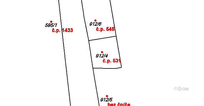 Uničov 531 na parcele st. 912/4 v KÚ Uničov, Katastrální mapa