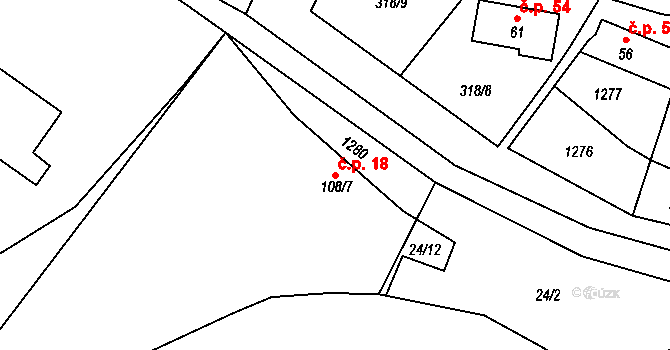 Velká 18, Kamýk nad Vltavou na parcele st. 108/7 v KÚ Velká nad Vltavou, Katastrální mapa
